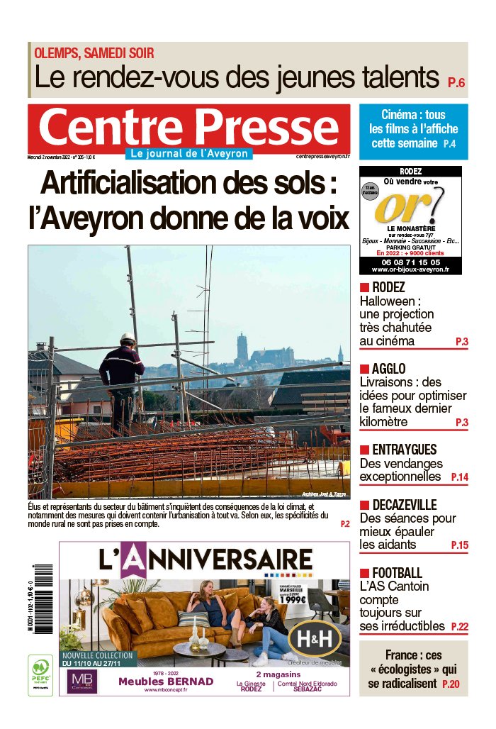 Centre Presse Aveyron N°20221102 Du 02 Novembre 2022 à Télécharger Sur Ipad