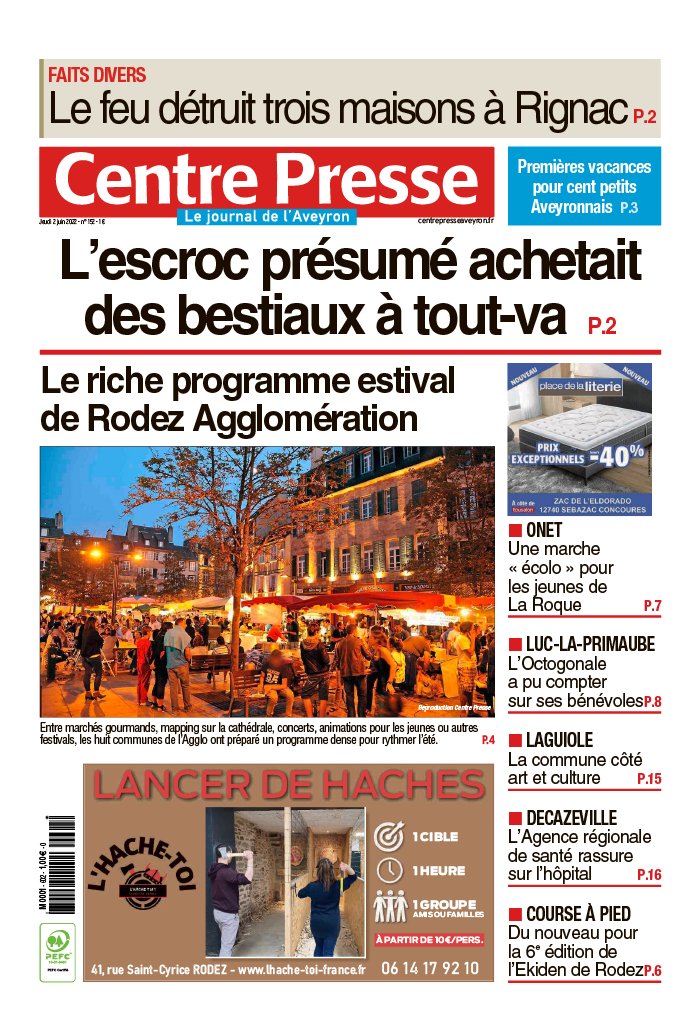 Centre Presse Aveyron N°20220602 Du 02 Juin 2022 à Télécharger Sur Ipad