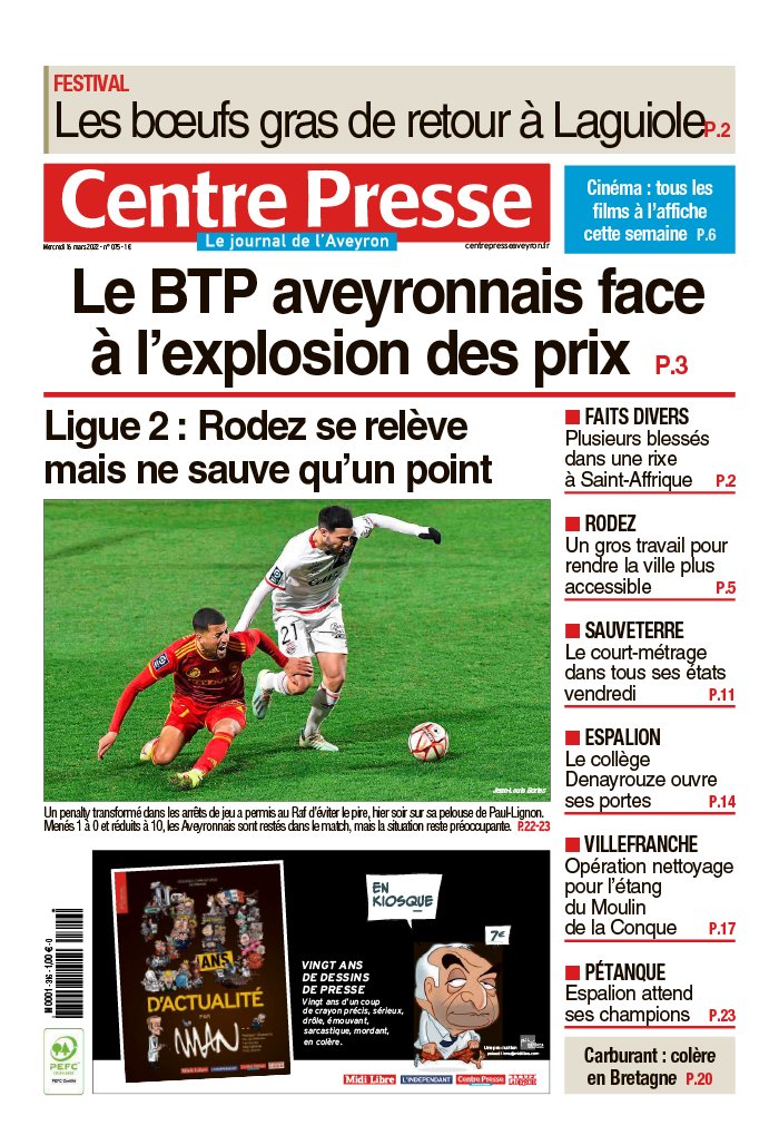 Centre Presse Aveyron N°20220316 Du 16 Mars 2022 à Télécharger Sur IPad