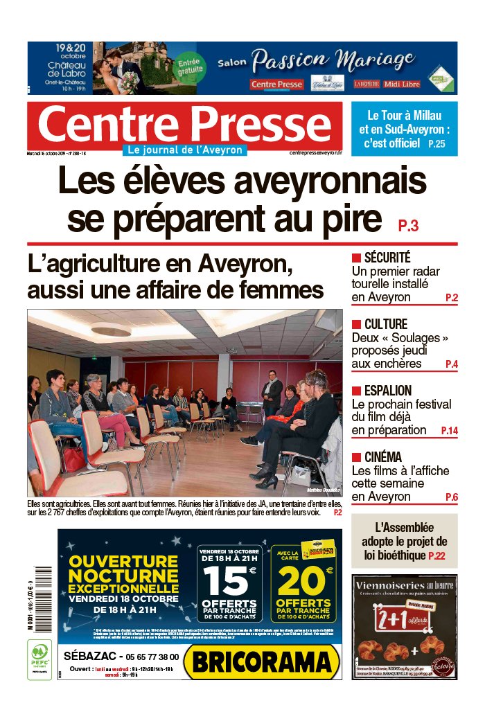 Centre Presse Aveyron N°20191016 Du 16 Octobre 2019 à Télécharger Sur Ipad