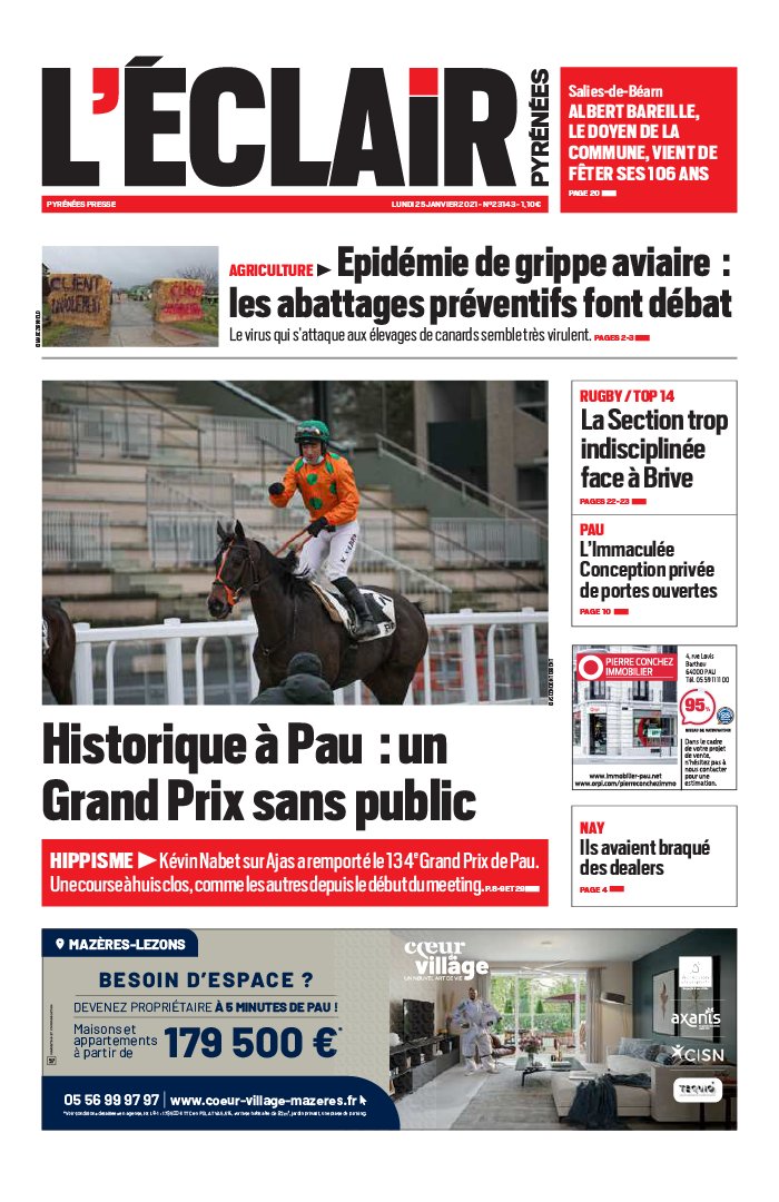 L'Éclair des Pyrénées 25 janvier 2021 Abonnement L'Éclair des Pyrénées Pas Cher avec le BOUQUET ePresse.fr