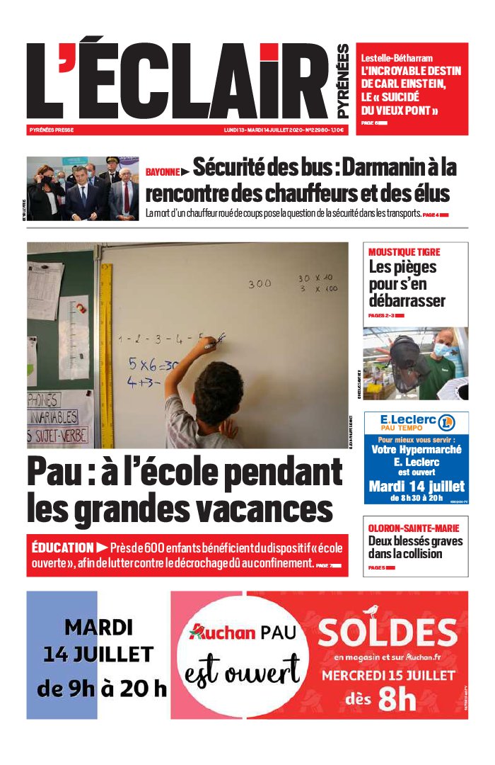 L'Éclair des Pyrénées 13 juillet 2020 Abonnement L'Éclair des Pyrénées Pas Cher avec le BOUQUET ePresse.fr