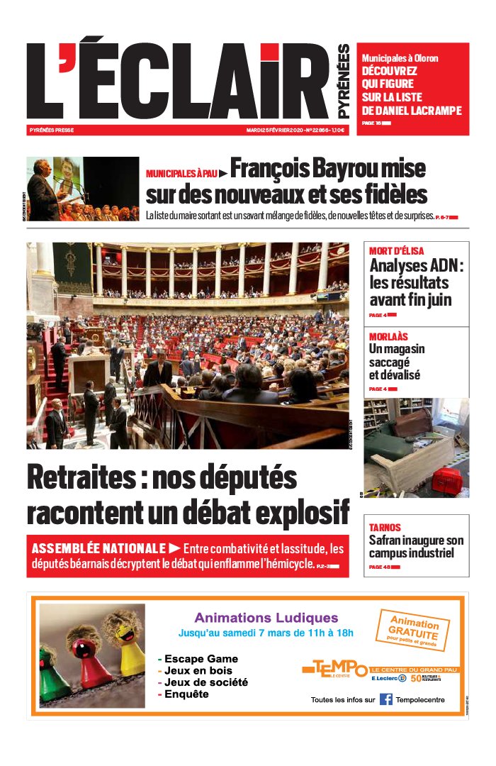 L'Éclair des Pyrénées 25 février 2020 Abonnement L'Éclair des Pyrénées Pas Cher avec le BOUQUET ePresse.fr