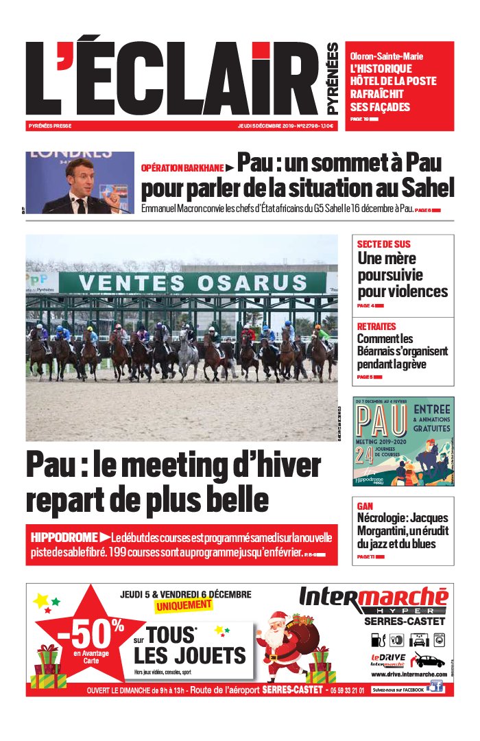 L'Éclair des Pyrénées 05 décembre 2019 Abonnement L'Éclair des Pyrénées Pas Cher avec le BOUQUET ePresse.fr