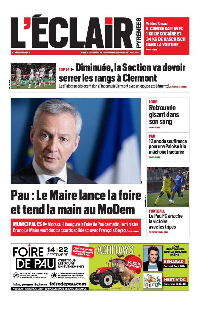 L'Éclair des Pyrénées 14 septembre 2019 Abonnement L'Éclair des Pyrénées Pas Cher avec le BOUQUET ePresse.fr