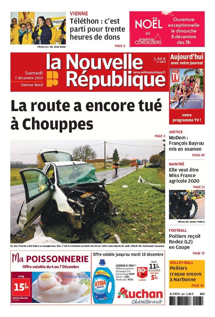 La Nouvelle République 07 décembre 2019 Abonnement Nouvelle République Pas Cher avec le BOUQUET ePresse.fr