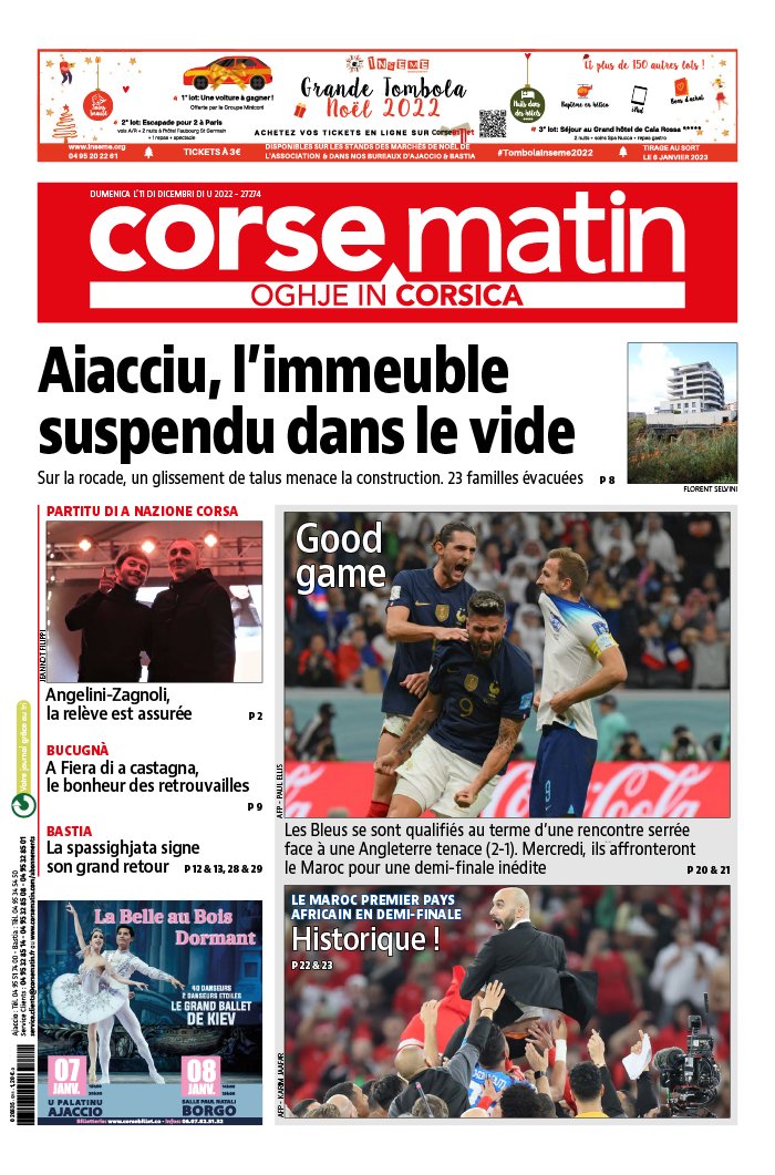 Corse Matin N°27274 du 11 décembre 2022 à télécharger sur iPad