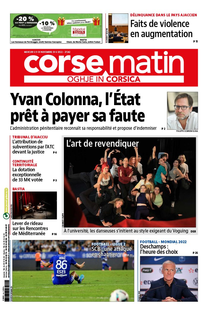 Corse Matin N°27242 du 09 novembre 2022 à télécharger sur iPad