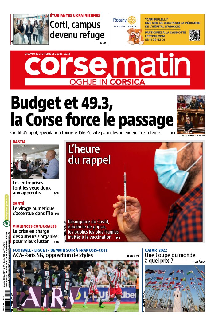 Corse Matin N°27222 du 20 octobre 2022 à télécharger sur iPad