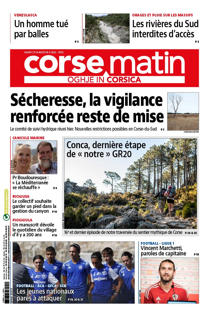 Corse Matin N°27152 du 11 août 2022 à télécharger sur iPad