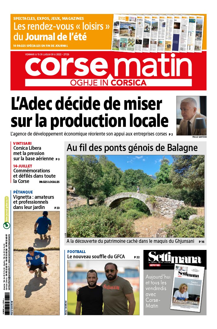 Corse Matin N°27125 du 15 juillet 2022 à télécharger sur iPad