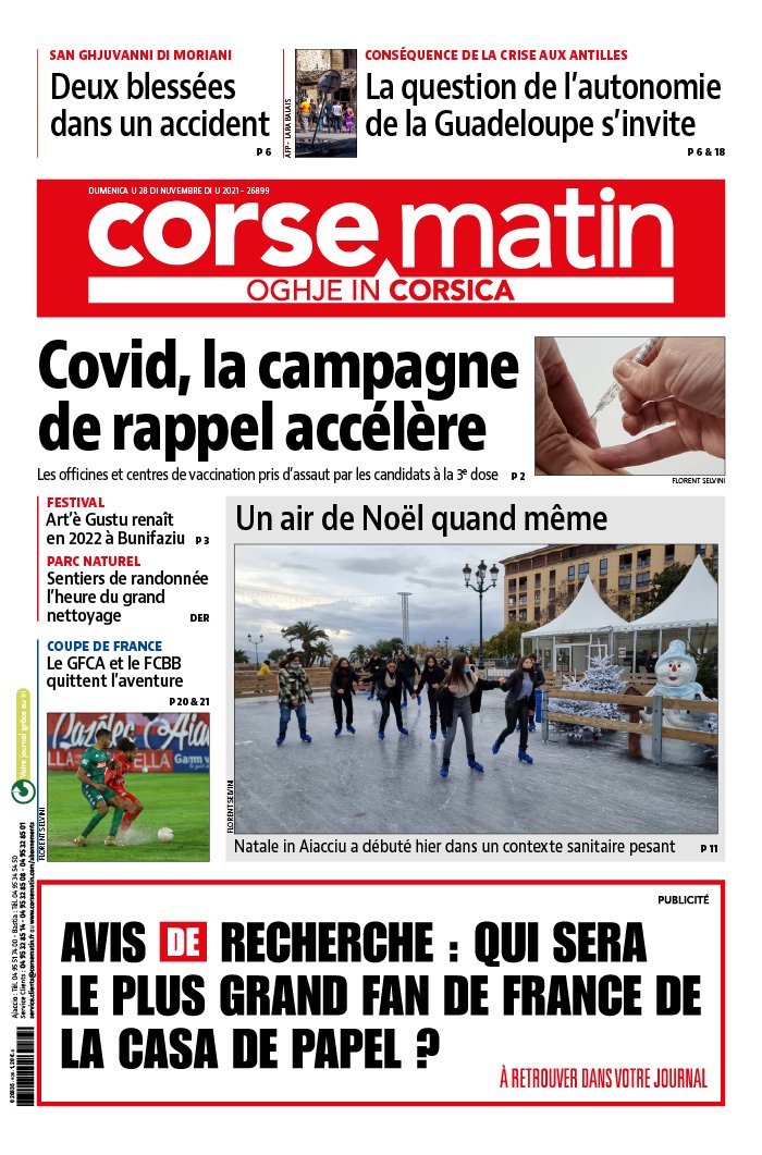 Corse Matin N°26899 du 28 novembre 2021 à télécharger sur iPad