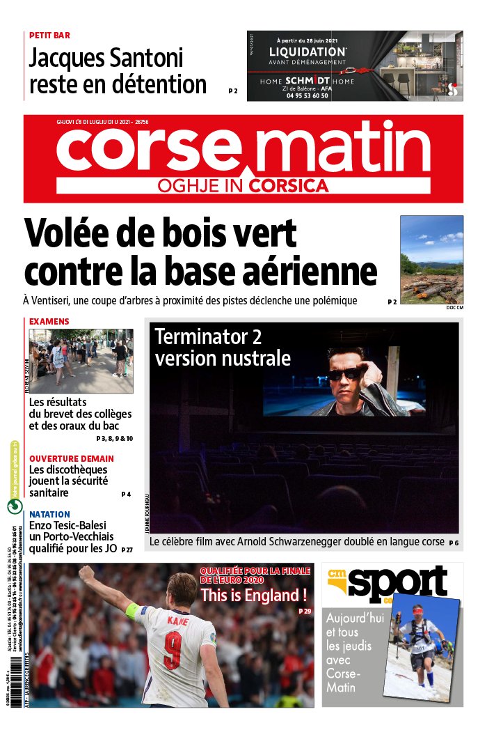 Corse Matin N°26756 du 08 juillet 2021 à télécharger sur iPad