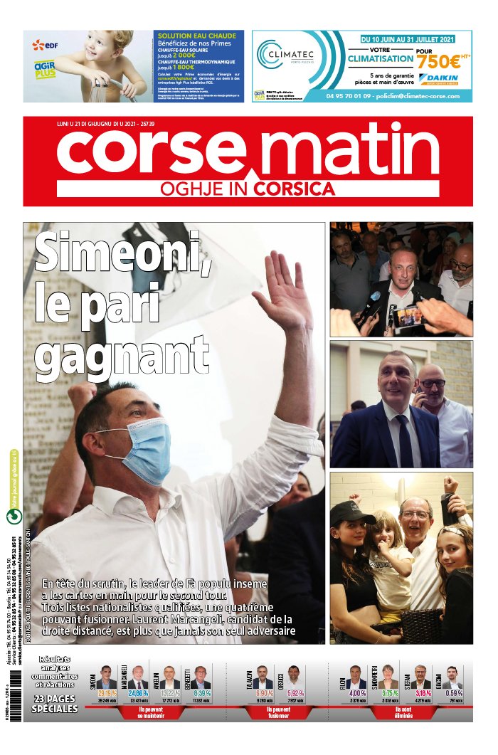 Corse Matin N°26739 du 21 juin 2021 à télécharger sur iPad