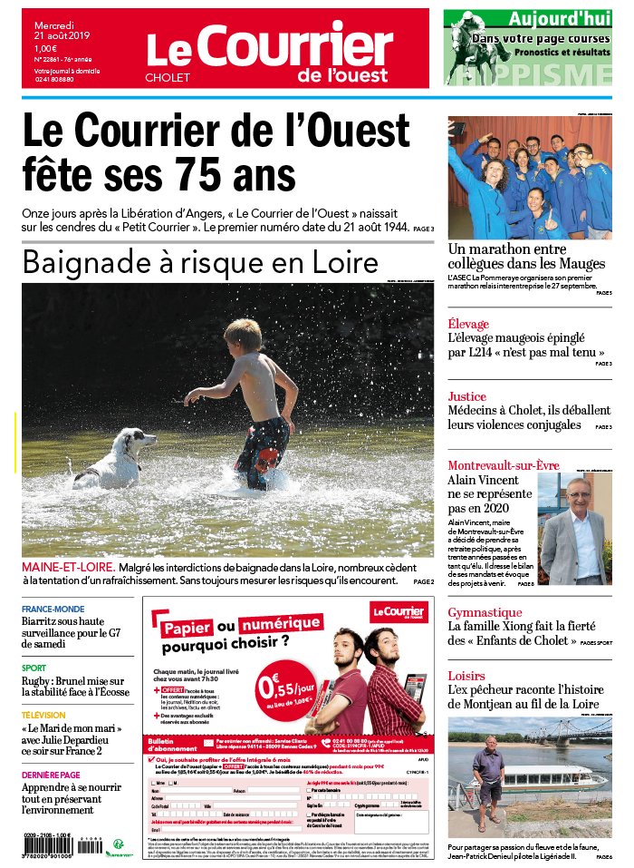 Le Courrier De L'Ouest N°20190821 Du 21 Août 2019 à Télécharger Sur IPad