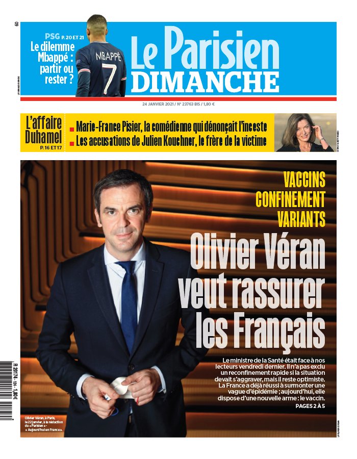 Le Parisien 24 janvier 2021 Le Parisien N°20210124 du 24 janvier 2021 à télécharger sur iPad