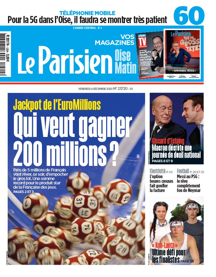 Le Parisien 04 décembre 2020 Le Parisien N°20201204 du 04 décembre 2020 à télécharger sur iPad