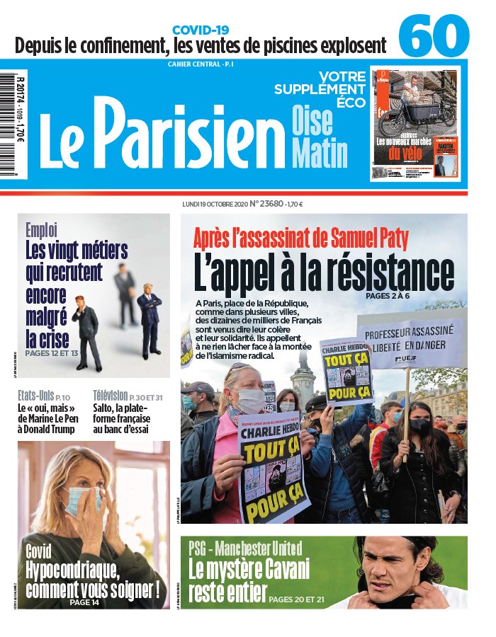 Le Parisien 19 octobre 2020 Le Parisien N°20201019 du 19 octobre 2020 à télécharger sur iPad