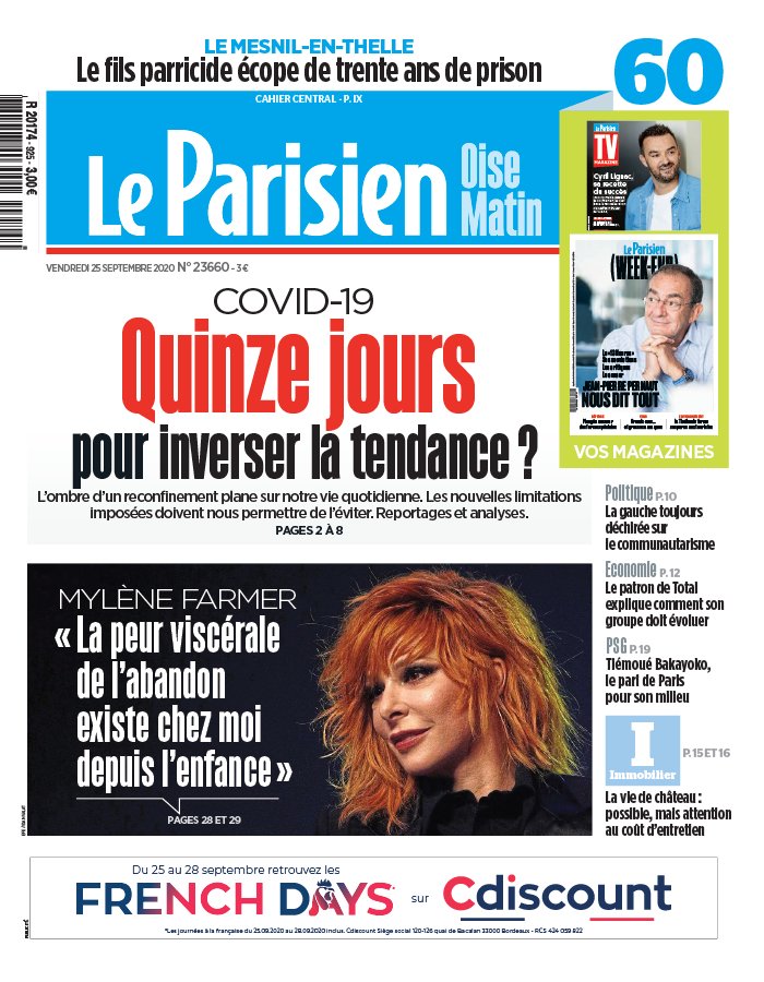 Le Parisien 25 septembre 2020 Le Parisien N°20200925 du 25 septembre 2020 à télécharger sur iPad
