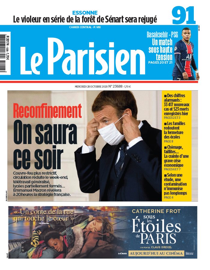 Le Parisien 28 octobre 2020 Le Parisien N°20201028 du 28 octobre 2020 à télécharger sur iPad