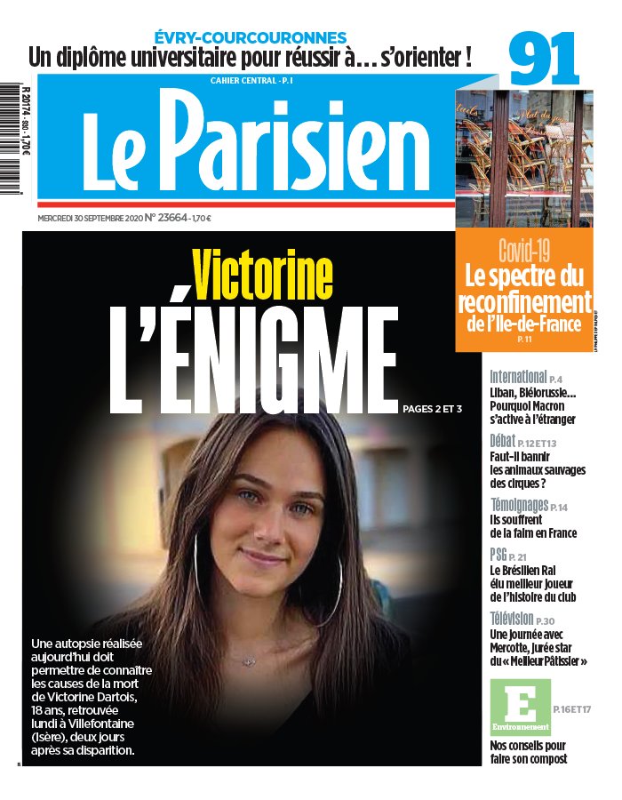 Le Parisien 30 septembre 2020 Le Parisien N°20200930 du 30 septembre 2020 à télécharger sur iPad