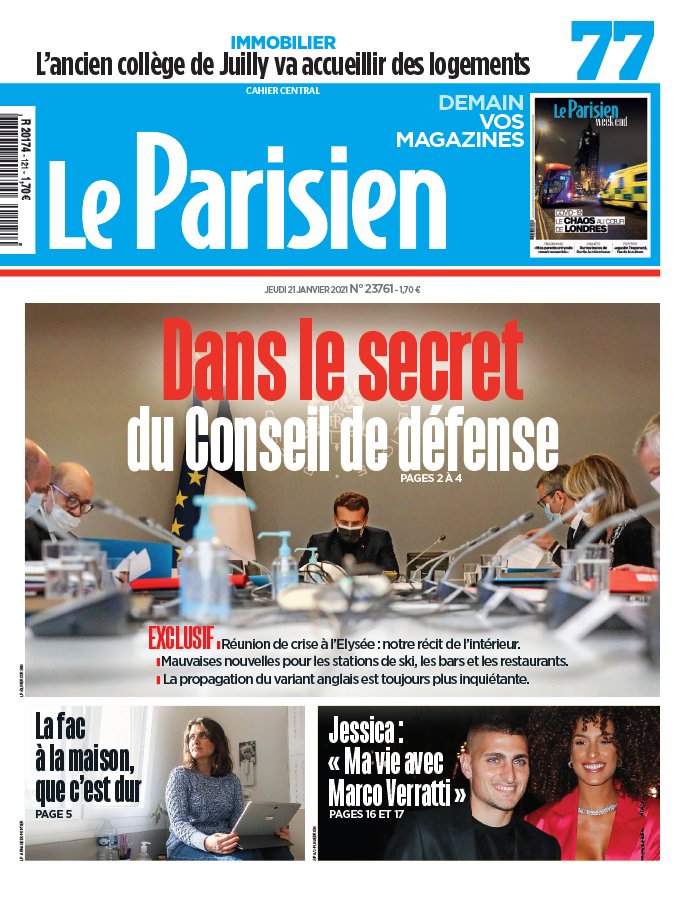 Le Parisien 21 janvier 2021 Le Parisien N°20210121 du 21 janvier 2021 à télécharger sur iPad