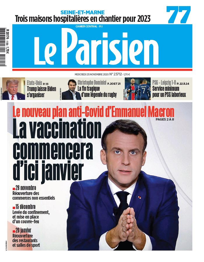 Le Parisien 25 novembre 2020 Le Parisien N°20201125 du 25 novembre 2020 à télécharger sur iPad