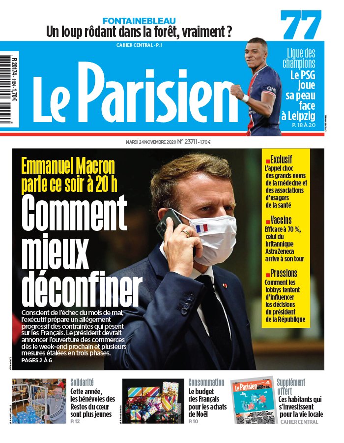 Le Parisien 24 novembre 2020 Le Parisien N°20201124 du 24 novembre 2020 à télécharger sur iPad
