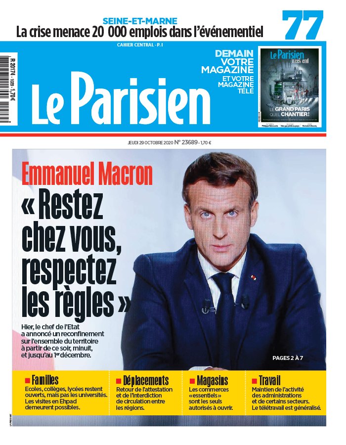 Le Parisien 29 octobre 2020 Le Parisien N°20201029 du 29 octobre 2020 à télécharger sur iPad