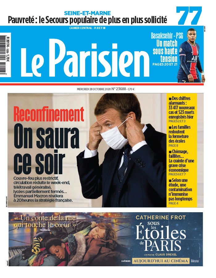 Le Parisien 28 octobre 2020 Le Parisien N°20201028 du 28 octobre 2020 à télécharger sur iPad