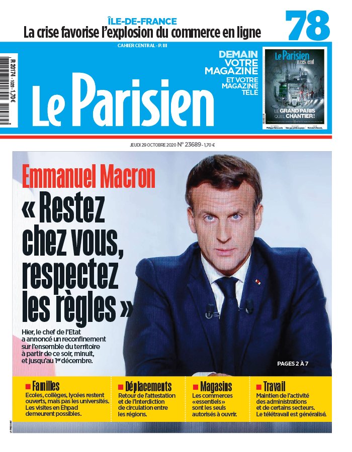 Le Parisien 29 octobre 2020 Le Parisien N°20201029 du 29 octobre 2020 à télécharger sur iPad