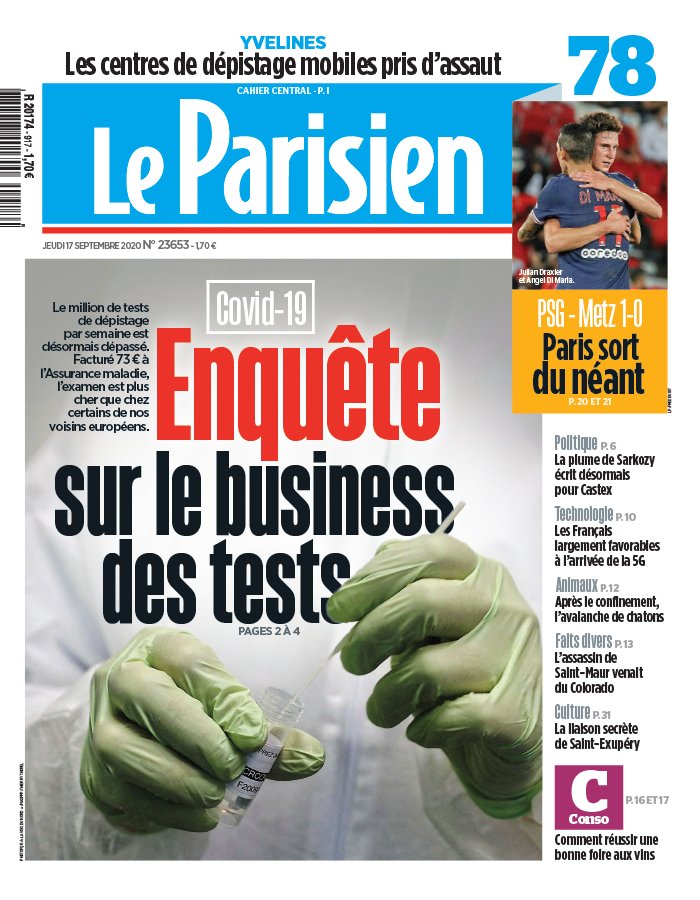 Le Parisien 17 septembre 2020 Le Parisien N°20200917 du 17 septembre 2020 à télécharger sur iPad