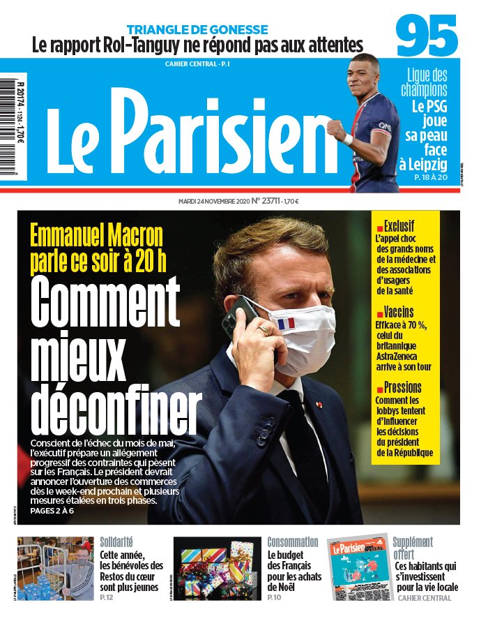 Le Parisien 24 novembre 2020 Le Parisien N°20201124 du 24 novembre 2020 à télécharger sur iPad