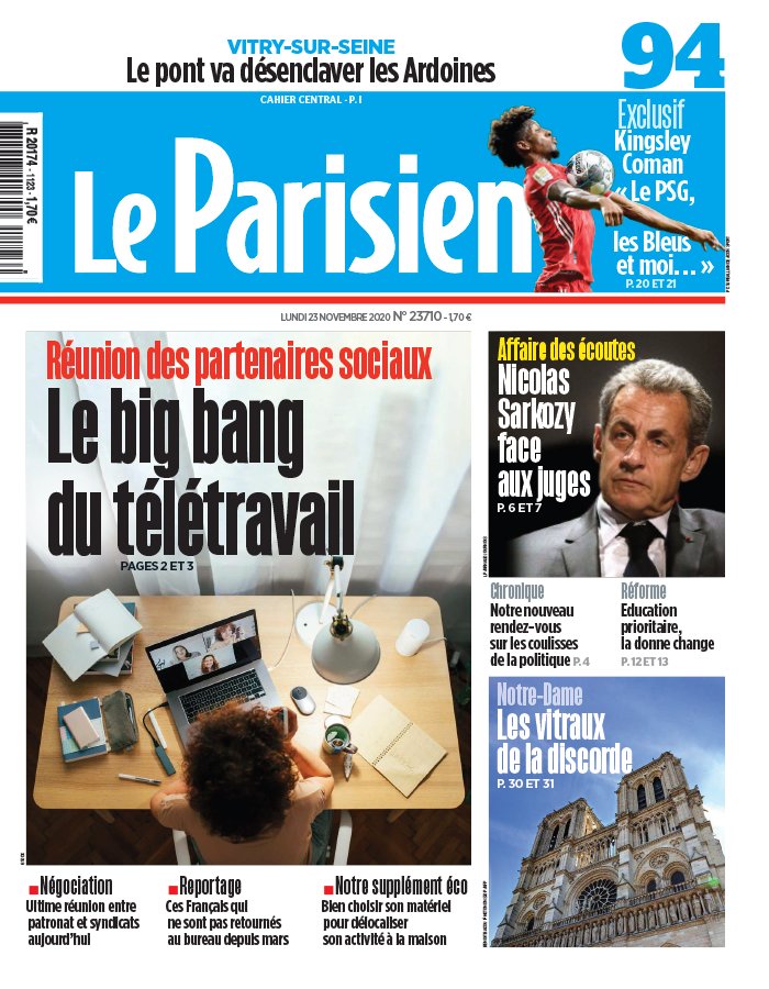Le Parisien 23 novembre 2020 Le Parisien N°20201123 du 23 novembre 2020 à télécharger sur iPad