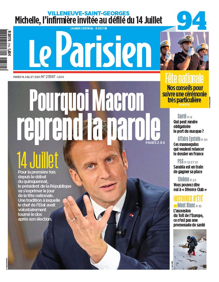 Le Parisien 14 juillet 2020 Le Parisien N°20200714 du 14 juillet 2020 à télécharger sur iPad