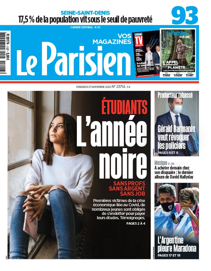 Le Parisien 27 novembre 2020 Le Parisien N°20201127 du 27 novembre 2020 à télécharger sur iPad