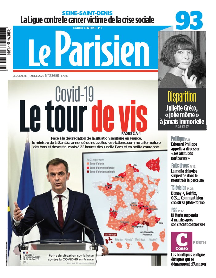 Le Parisien 24 septembre 2020 Le Parisien N°20200924 du 24 septembre 2020 à télécharger sur iPad