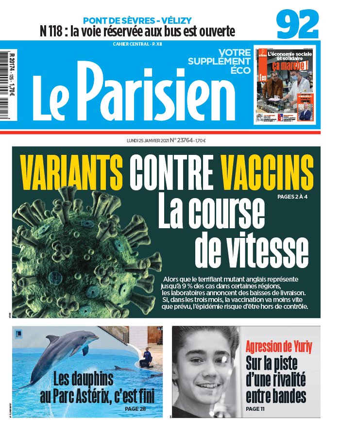 Le Parisien 25 janvier 2021 Le Parisien N°20210125 du 25 janvier 2021 à télécharger sur iPad