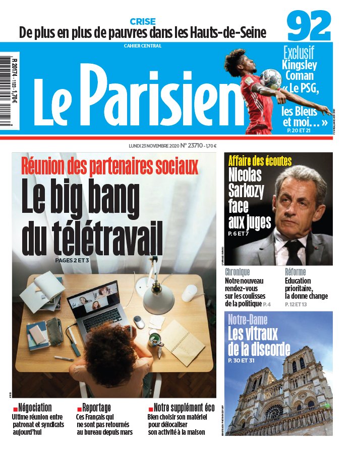 Le Parisien 23 novembre 2020 Le Parisien N°20201123 du 23 novembre 2020 à télécharger sur iPad