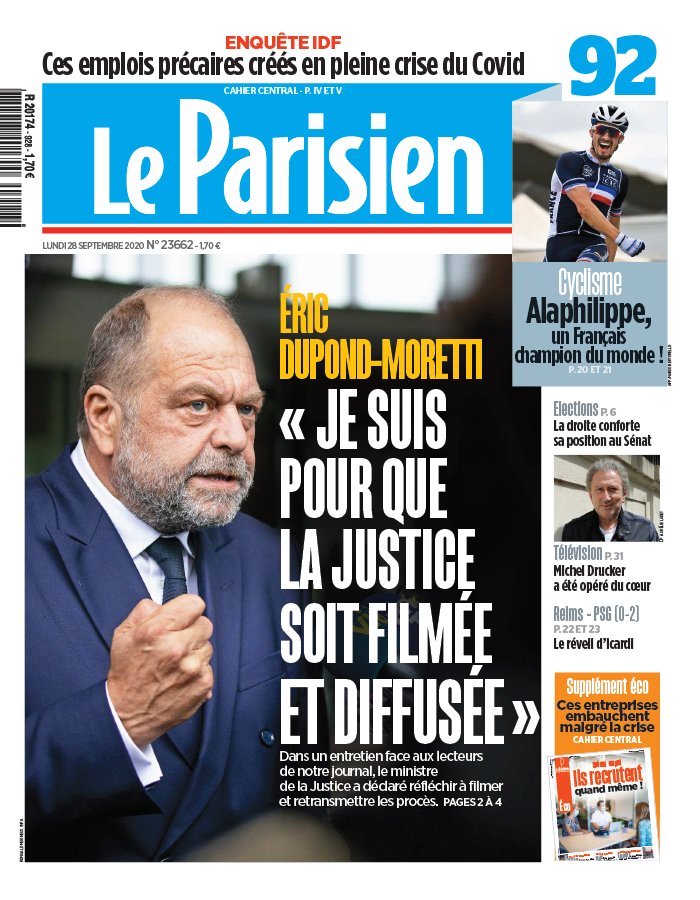 Le Parisien 28 septembre 2020 Le Parisien N°20200928 du 28 septembre 2020 à télécharger sur iPad