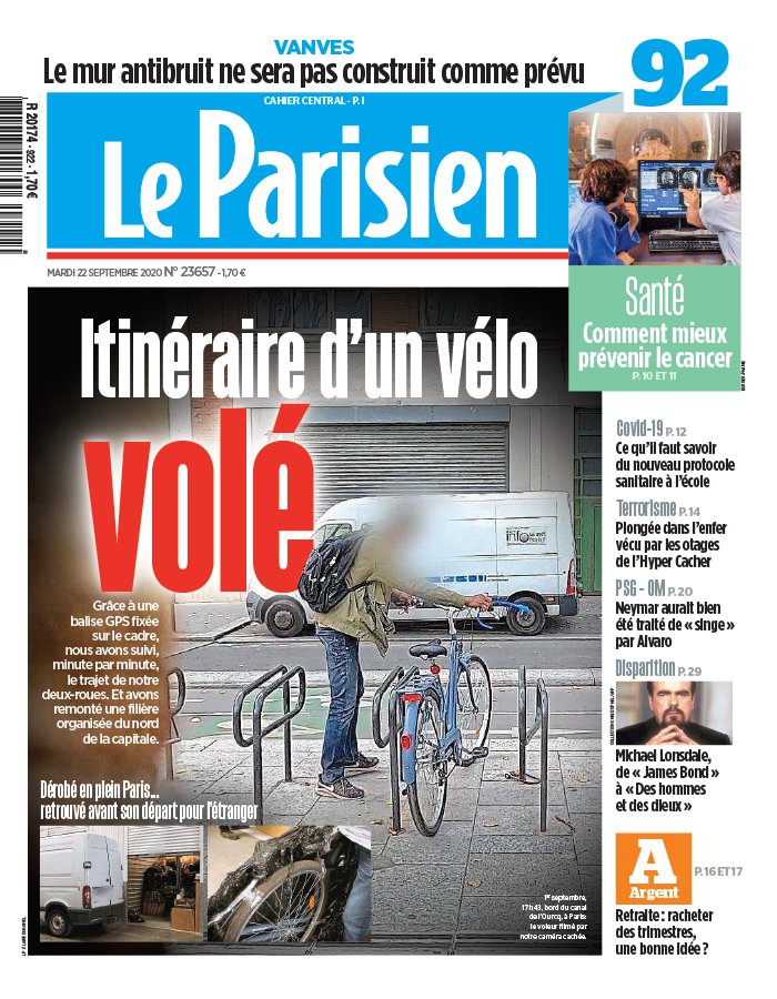 Le Parisien 22 septembre 2020 Le Parisien N°20200922 du 22 septembre 2020 à télécharger sur iPad