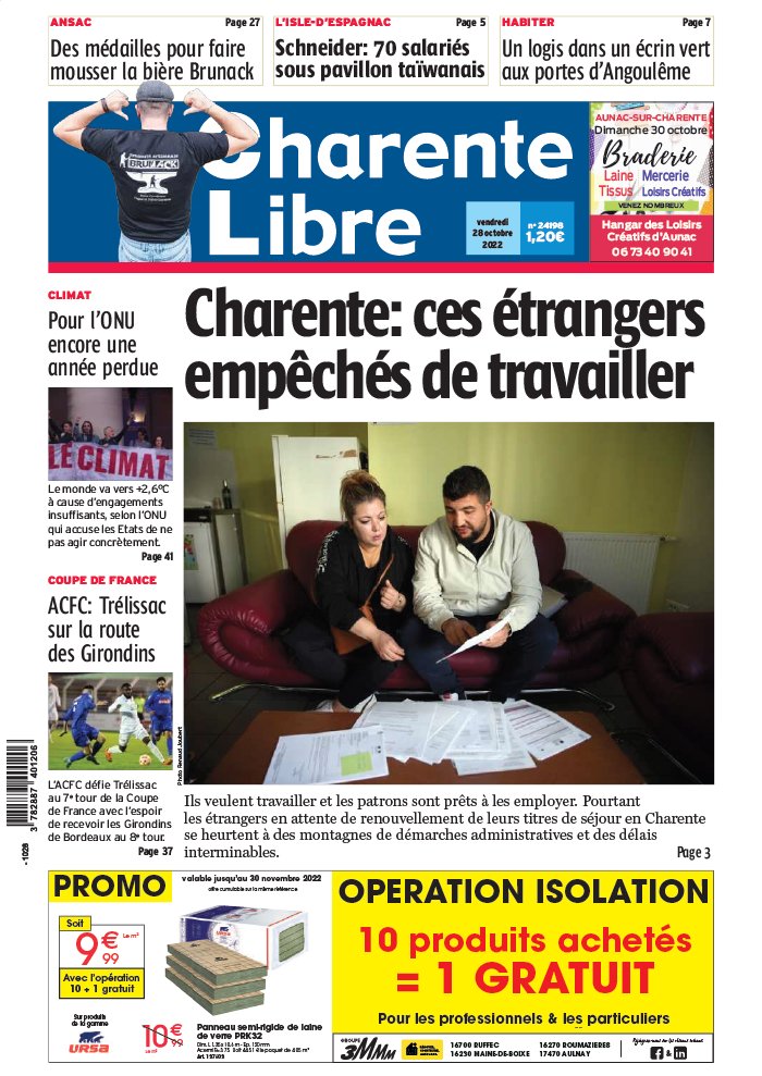 Charente Libre N°24198 Du 28 Octobre 2022 à Télécharger Sur IPad