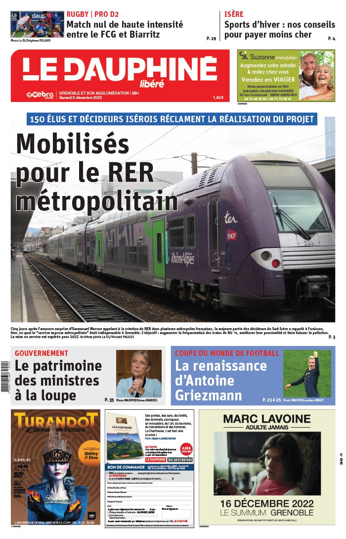 Le Dauphiné Libéré N°20221203 du 03 décembre 2022 à télécharger sur iPad
