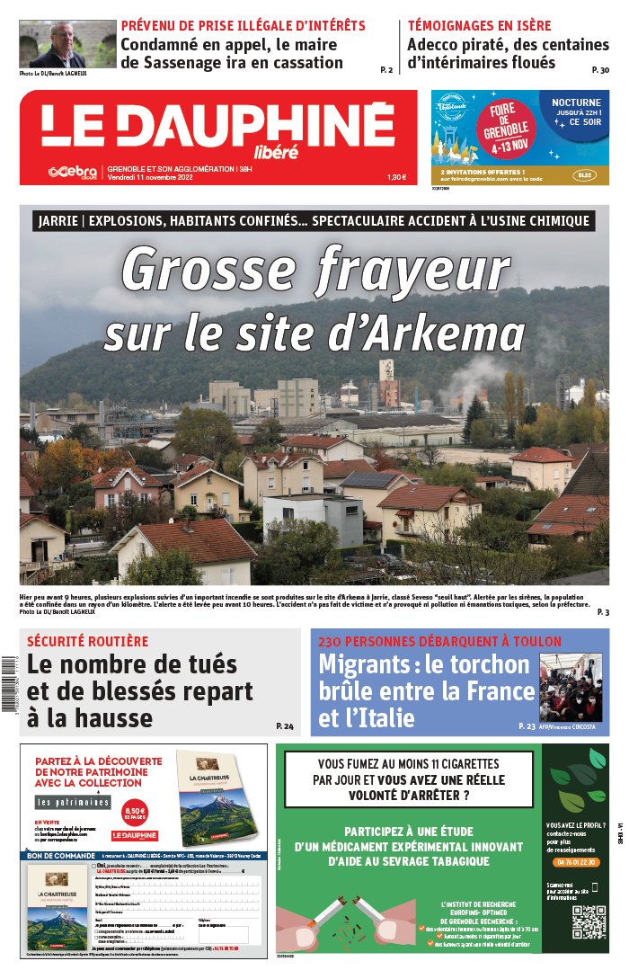 Le Dauphiné Libéré N°20221111 du 11 novembre 2022 à télécharger sur iPad