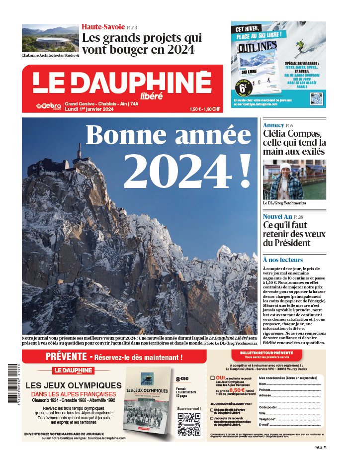 Le Dauphiné Libéré N°20240101 du 01 janvier 2024 à télécharger sur iPad