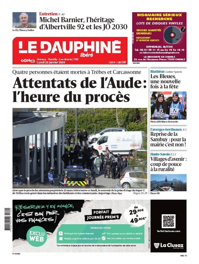 Le Dauphiné Libéré N°20240122 du 22 janvier 2024 à télécharger sur iPad