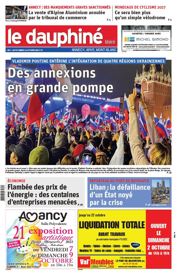 Le Dauphiné Libéré N°20221001 du 01 octobre 2022 à télécharger sur iPad