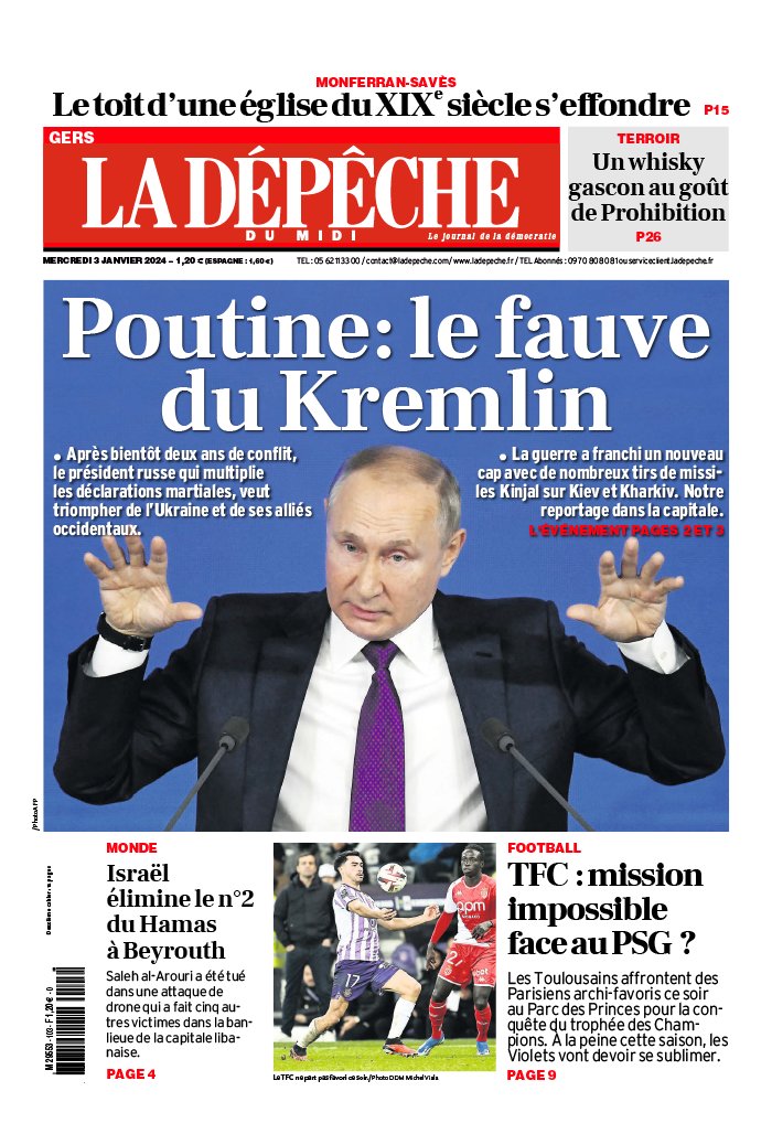 La Dépêche du Midi N°20240103 du 03 janvier 2024 à télécharger sur iPad