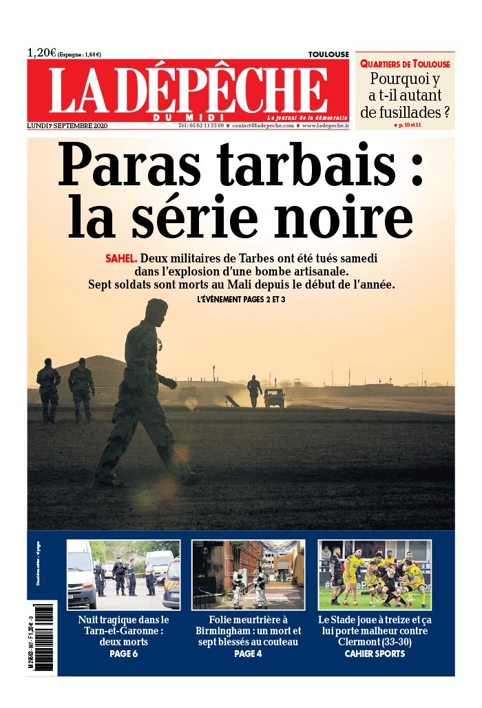La Dépêche du Midi N°20200907 du 07 septembre 2020 à télécharger sur iPad