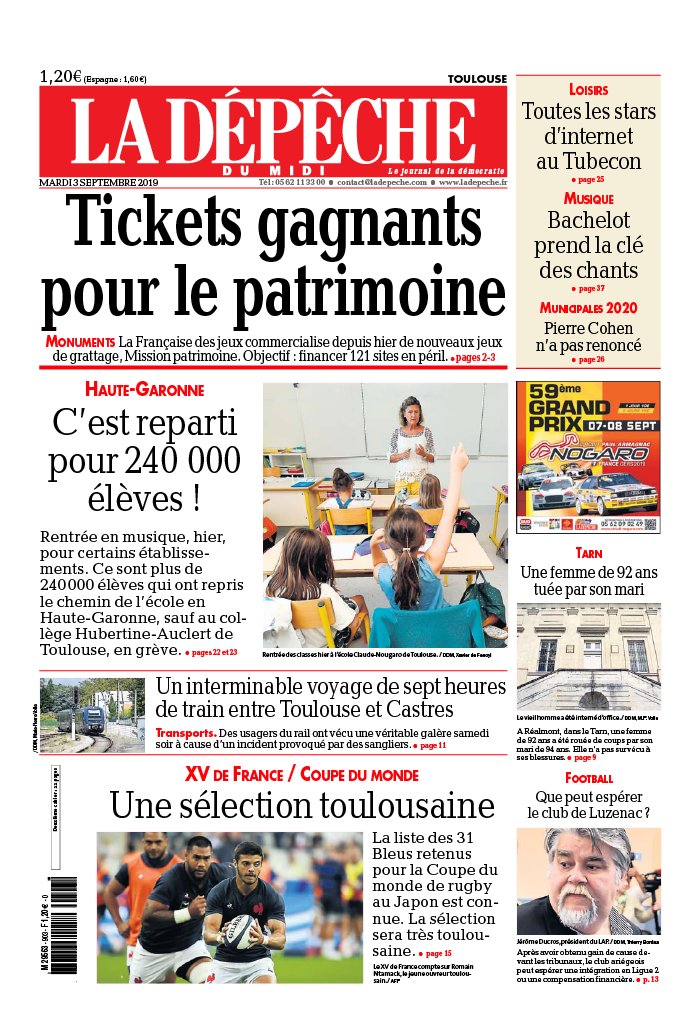 La Dépêche du Midi 03 septembre 2019 La Dépêche du Midi N°20190903 du 03 septembre 2019 à télécharger sur iPad